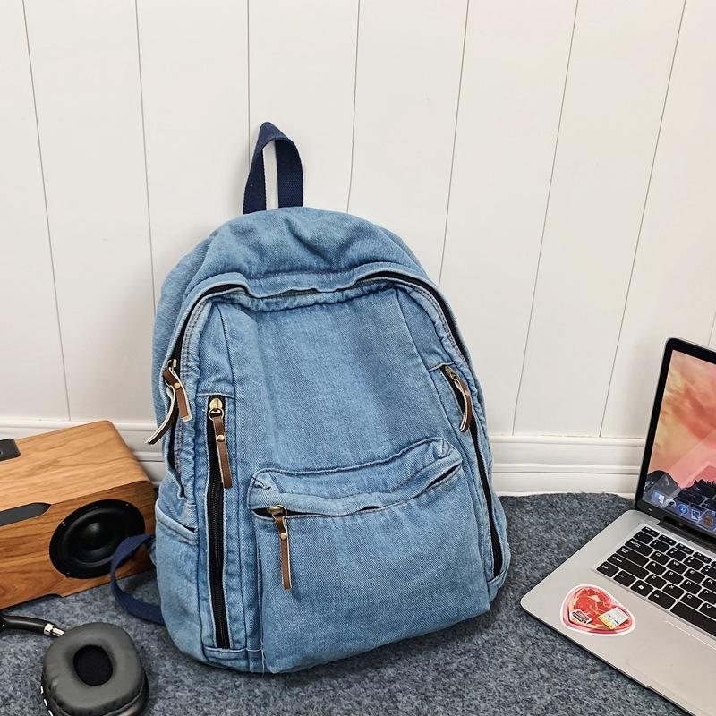 Washed Denim Canvas Schoolbag Female High School College Student Backpack Lazy Style Fashion Simple Travel Backpack