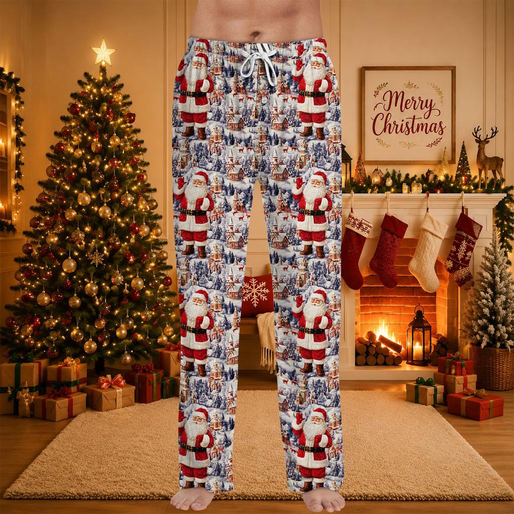 Men's Christmas Print Cozy Pajama Pants Holiday Sleepwear Bottoms for Winter