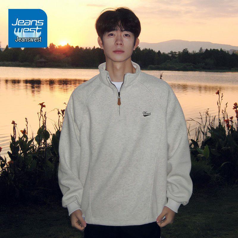 

Men s Trendy Heavyweight Stand-Up Collar Half-Zip Sweatshirt – No Hoodie, Loose Fit for Autumn & Spring L