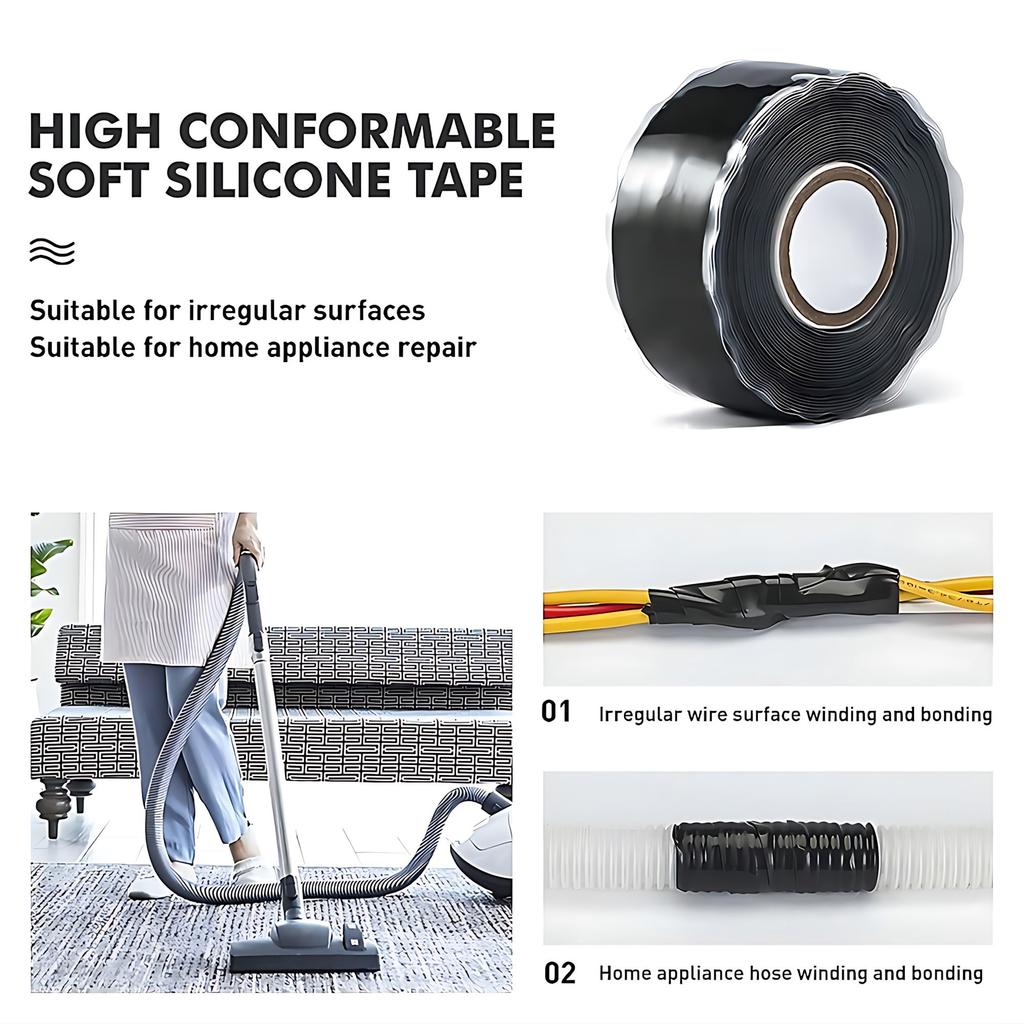 1 Roll 1.5M/3.0M Silicone Repair Tape Self-Fusing Wire Hose Bonding for Strong Water Pipe Rescue and Pipeline Seal