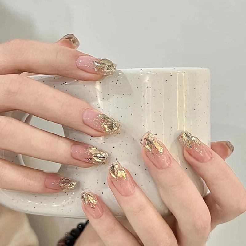50Pcs Champagne Nail Art Rhinestone 1-6Mm Flatback Glass Crystal Gems Hotfix Nail Diamond Mixed Sizes Nail Charms