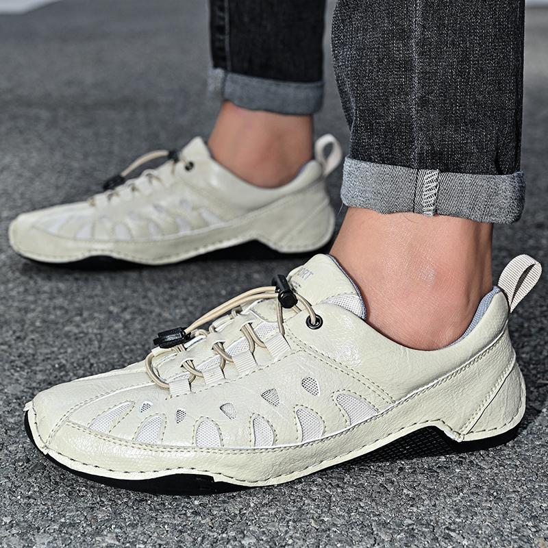 Mesh Breathable Outdoor Men's Sports Shoes Flat Bottomed Anti Slip Wear-resistant Leather Casual Shoes Comfortable Driving Shoes