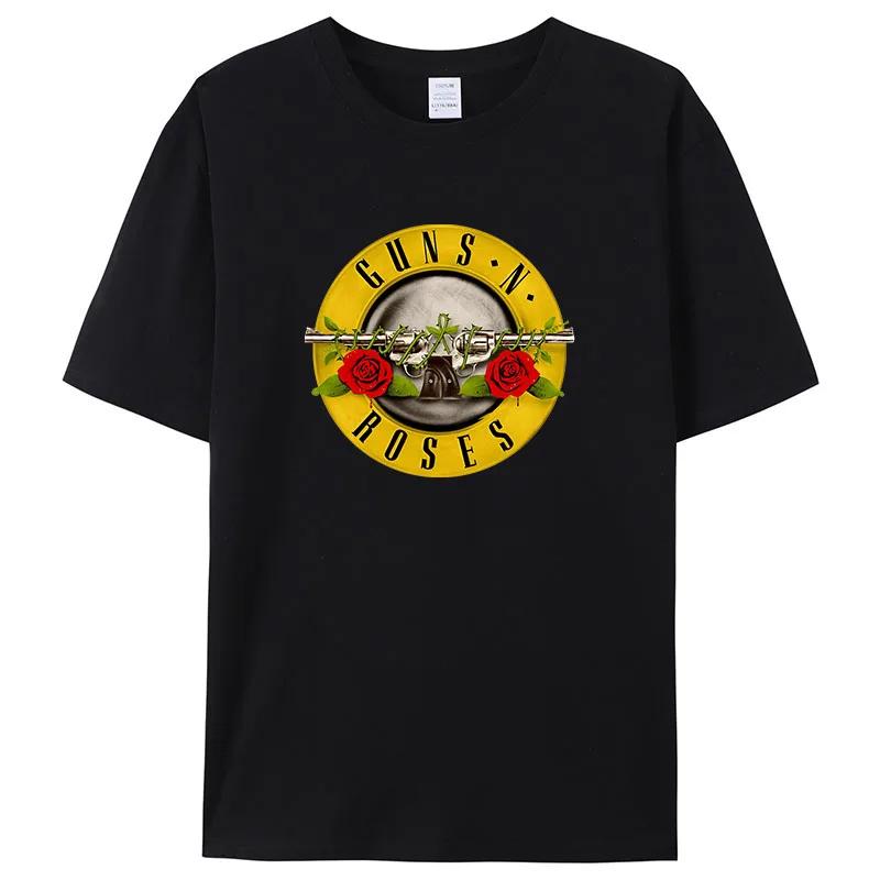 2024 Summer Men Guns N Roses Printed T-Shirt Cotton Hard Rock Band Men And Women Te Hip Hop Music Clothing
