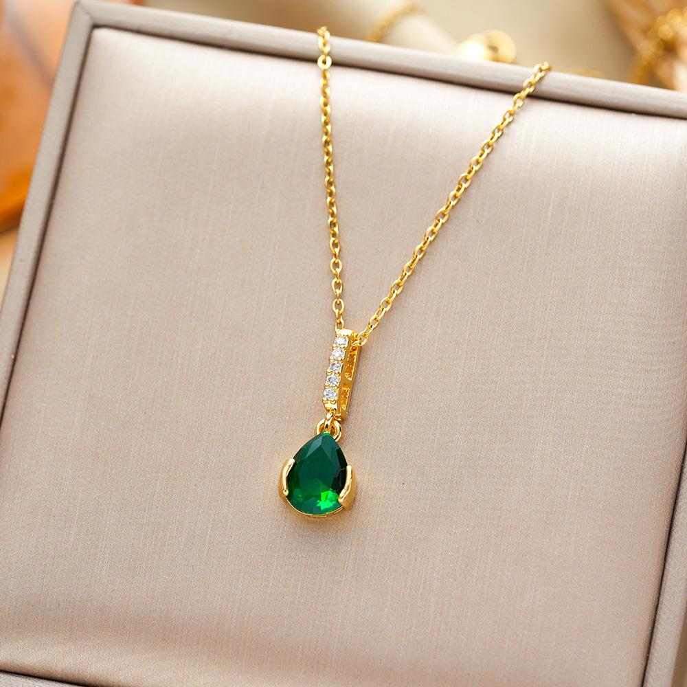 Wind Set Zircon Pendant Titanium Steel Necklace for Women Fade Resistant Simple Collarbone Chain Jewelry