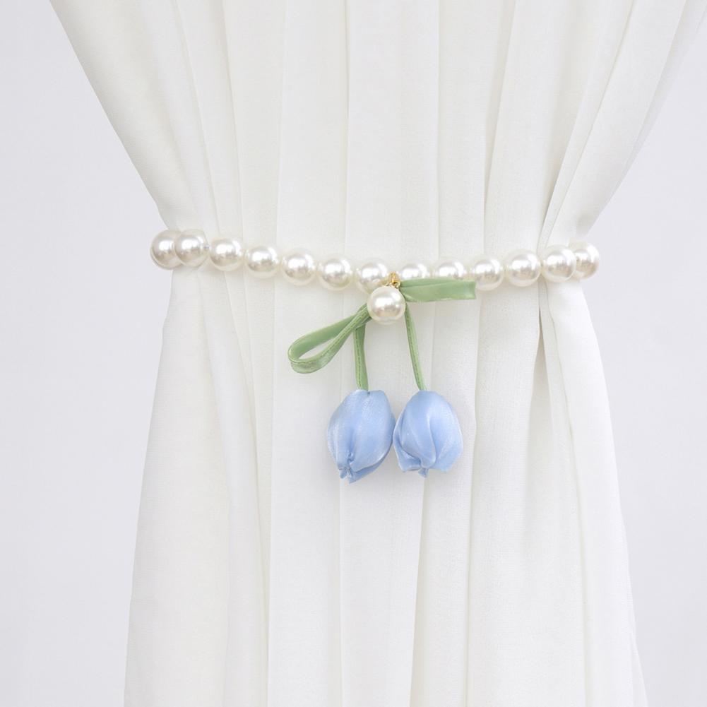 Magnetic Curtain Tiebacks, with Pearl And Tulip Buds Decor, Easy Fixing No Drilling Curtain Ties for Home Bedroom Living Room