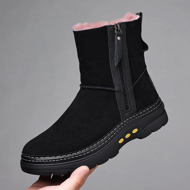 Winter New Wool Men's Snow Boots Genuine Leather Cowhide Velvet Warm Outdoor High Boots Cotton Shoes Men's Trend