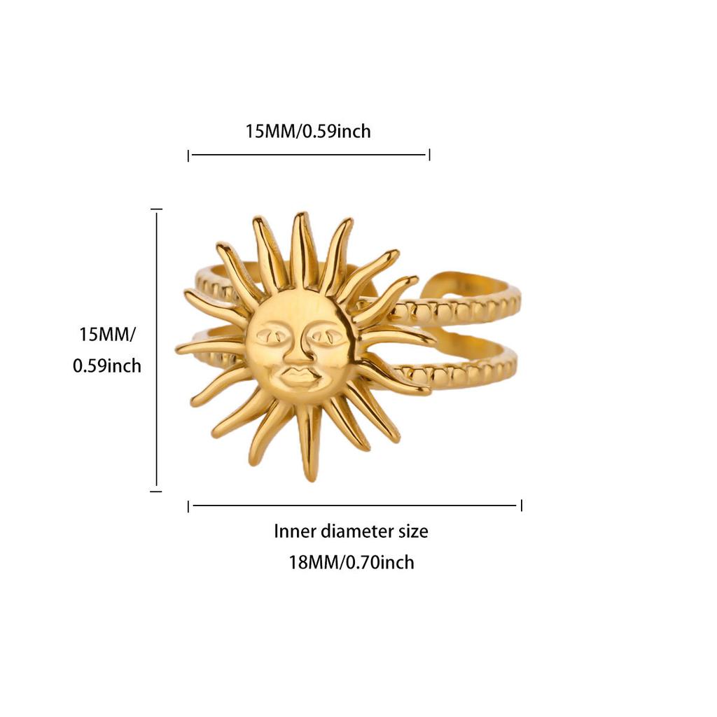 Three-dimensional double-layer sun starfish stainless steel plated k ring openable ring jewelry hot-selling new