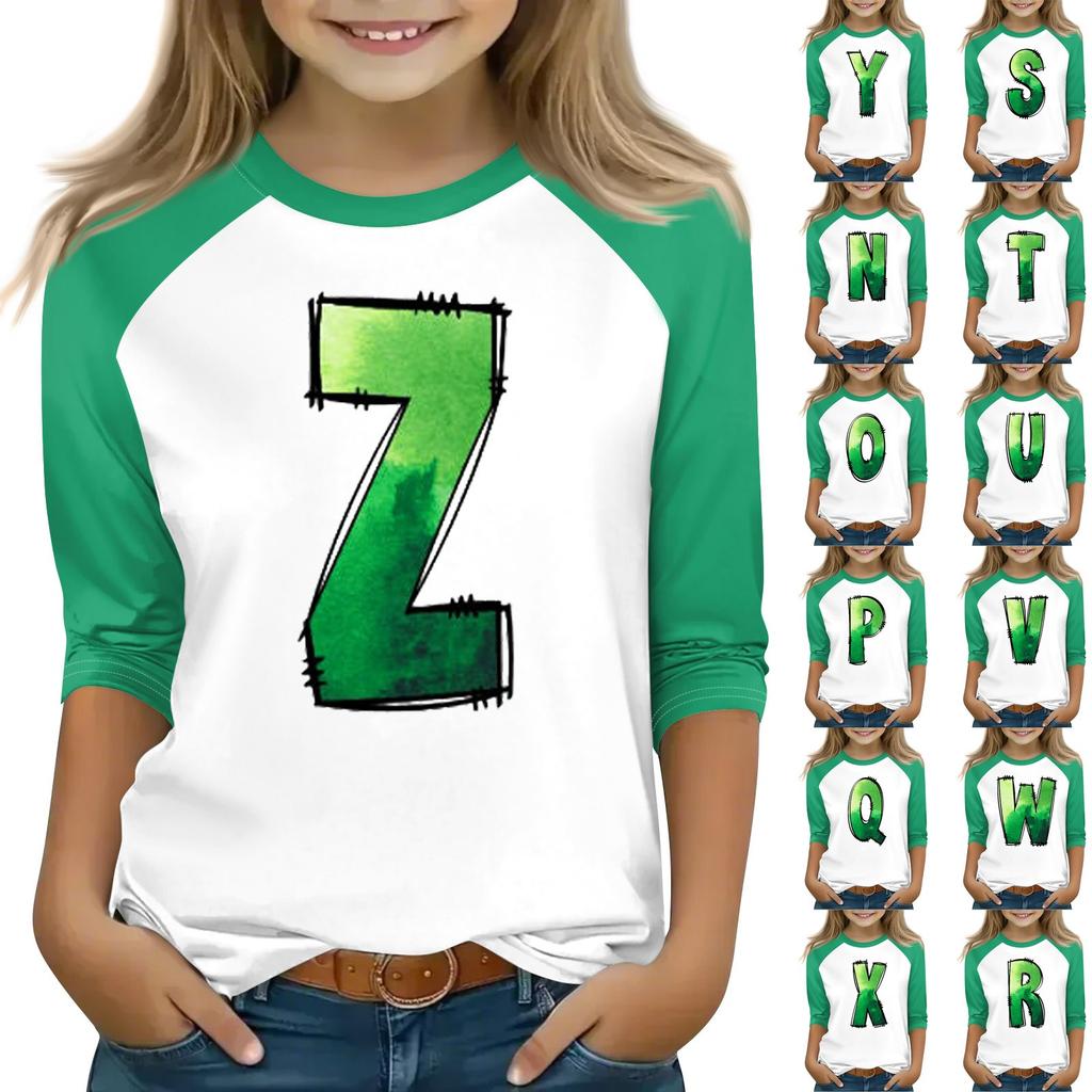 Oberteile für junge Mädchen von 4–16 Jahren, Rundhalsausschnitt, 3/4-Ärmel, T-Shirts, trendige Oberteile, Outfit-T-Shirts