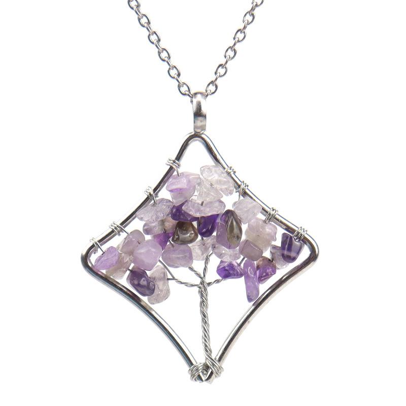 Handmade Winding Square Tree Of Life Necklace Gravel Crystal Pendant N92
