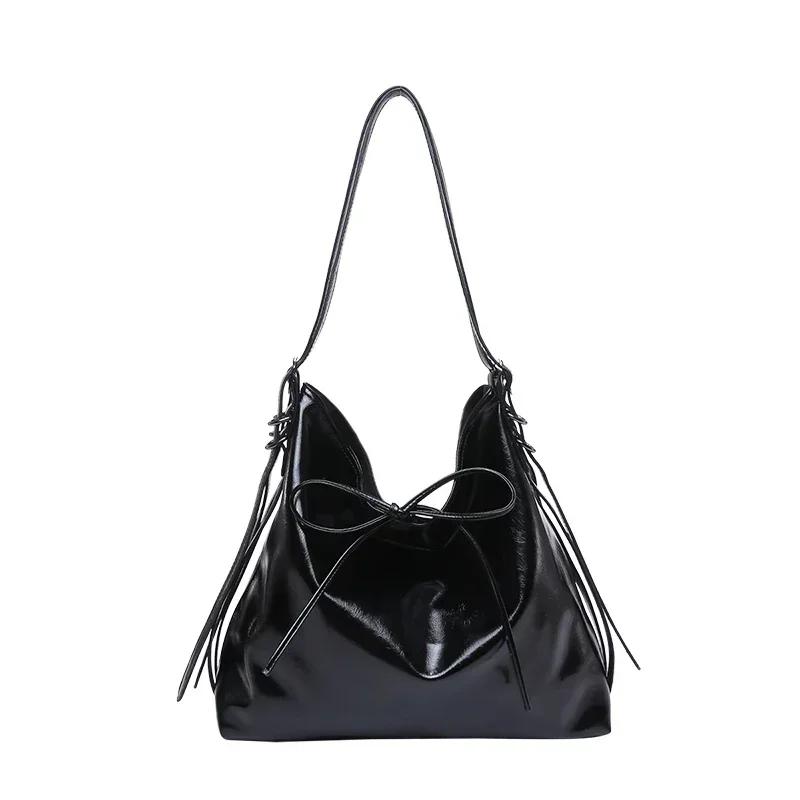 PU Bow 2026 High Quality Tote Bag Buckle Solid Color Fashi Women's Handbag High Appearance Soft Simple Versatile Shoulder Bag
