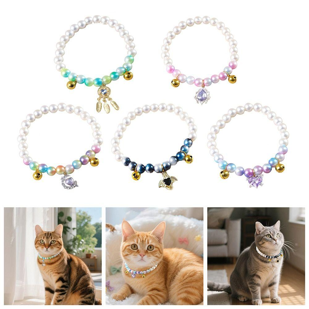 Elastic Rope Pet Pearl Collar Princess Style With Crystal Pendant Cat Necklace Pet Jewelry Cat Accessories Cat Neck Chain Puppy