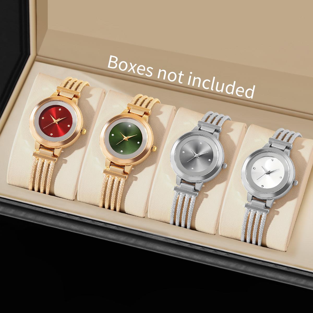 

4 шт./набор Женские часы Элегантные Модные Простой циферблат Трендовые Повседневные Классические Кварцевые Часы-браслет (Коробка в комплект не входит))