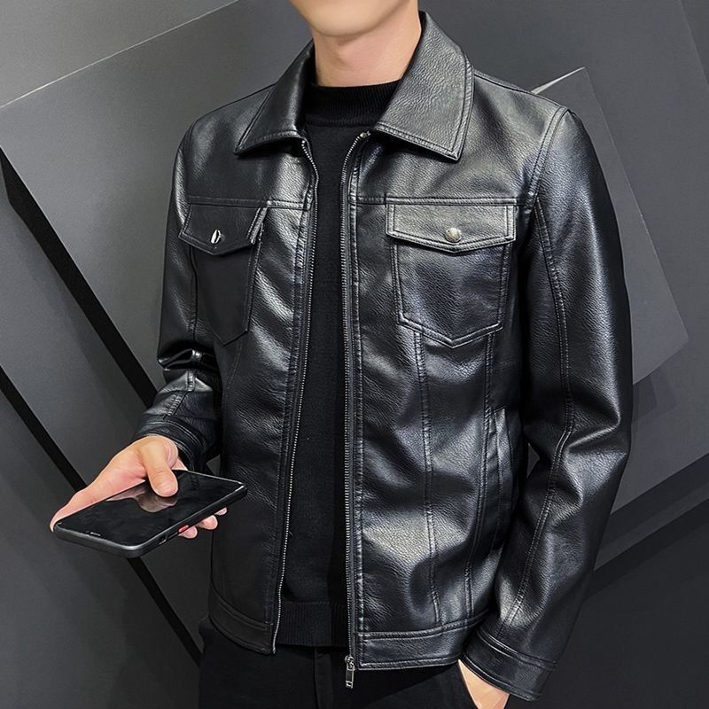 Soft leather jacket Ai Chenwei men's leather jacket leather handsome jacket middle-aged trendy men's new spring and autumn locomotive