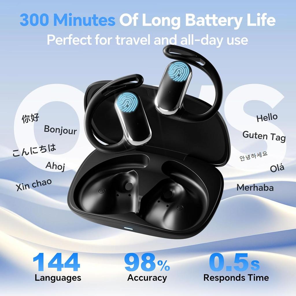 Ai Translation Earbuds Real Time, OWS Real-Time 3-in-1 Translation Earphones 144 Languages & Accents, Translation Device for Travel Business Learning