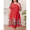Big Size Women's Dress 3D Vintage Floral Summer Short Sleeve round Neck Casual Dress