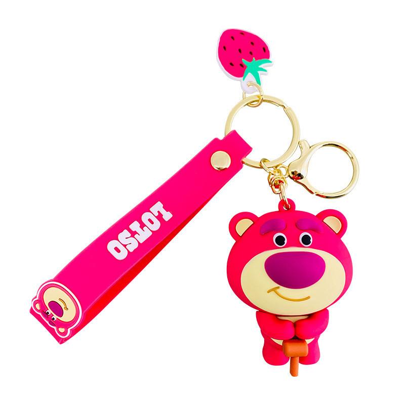 Adorable Disney Cartoon Strawberry Bear Keychain Cute Bag Charm Stylish Car Accessory