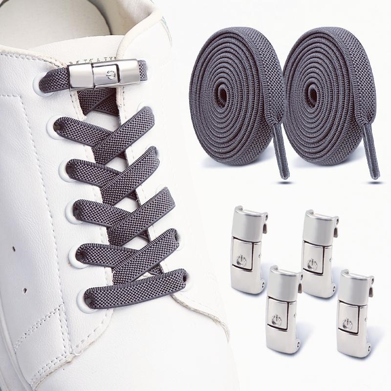 Flat Elastic Shoelace for Sneakers Sport Tieless Shoe Laces Press Lock No Tie Shoelaces One Size Fit All Adult Kids 1Pair/2Pair