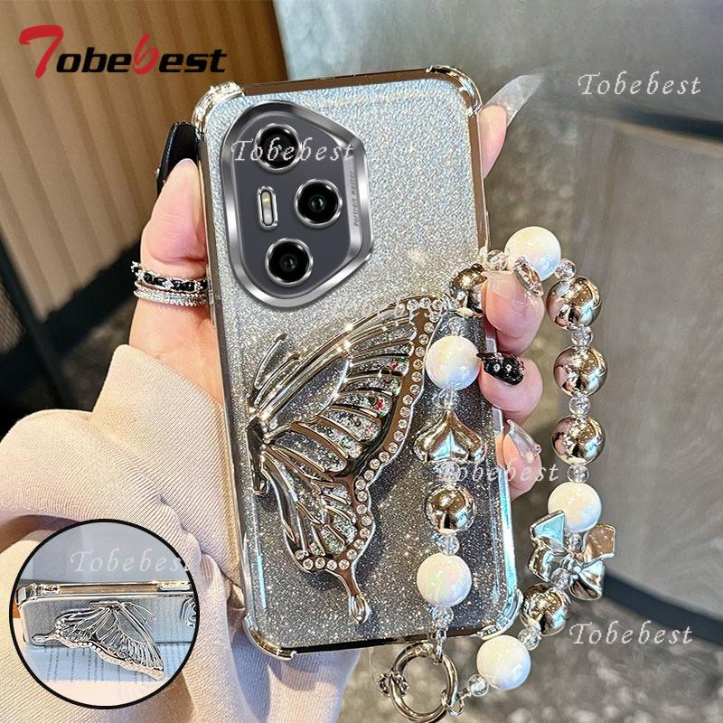 

Glitter Shockproof Plating Quicksand Butterfly Bracelet Case For Huawei Honor 400 300 Ultra 200 100 90 Lite 80 70 60 Pro Cover Honor 100 серебряный