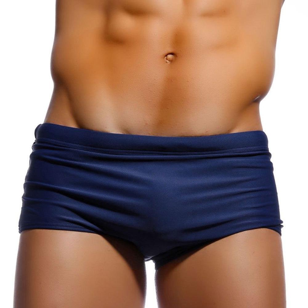 Men's Black Nylon Square Leg Swim Trunks - Solid Color, Simple, Loose Fit, Plus Size Fashion Swimwear.