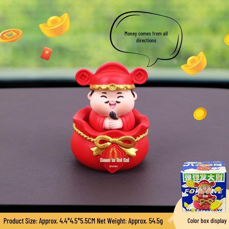 Mini Fortune God Bouncing Head Figurine for Car Dashboard Decoration