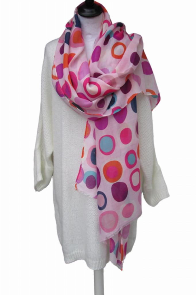 Colorful Polka Dot Scarf - Pink, Fuchsia, Orange, Blue - 180X90