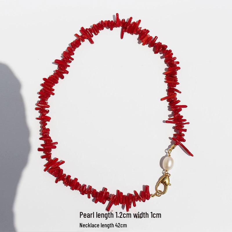 

Набір прикрас Baoli з червоного коралу та прісноводних перлів - намисто, браслет, сережки