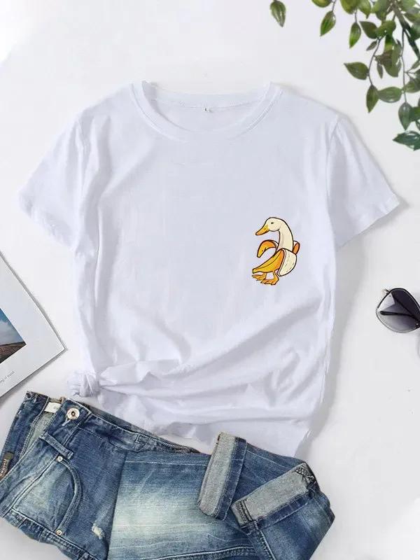 Funny Banana Duck Print T Shirt Women Short Sleeve O Neck Loose Tshirt Summer Women Tee Shirt Tops Clothes Camisetas Mujer