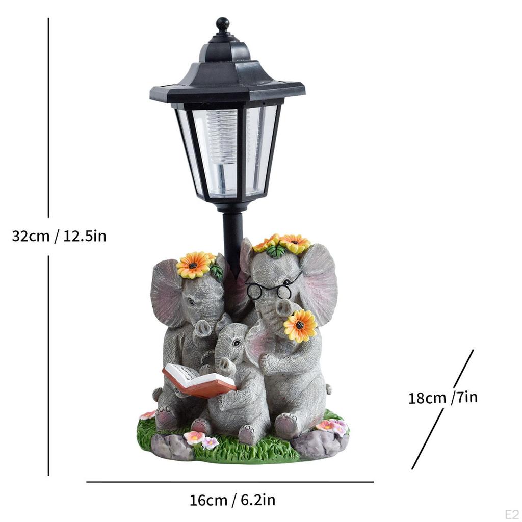 Elephant Outdoor Statue Animal Figurine with Solar Lights Crafts Decor Gift Lovely Ornament for