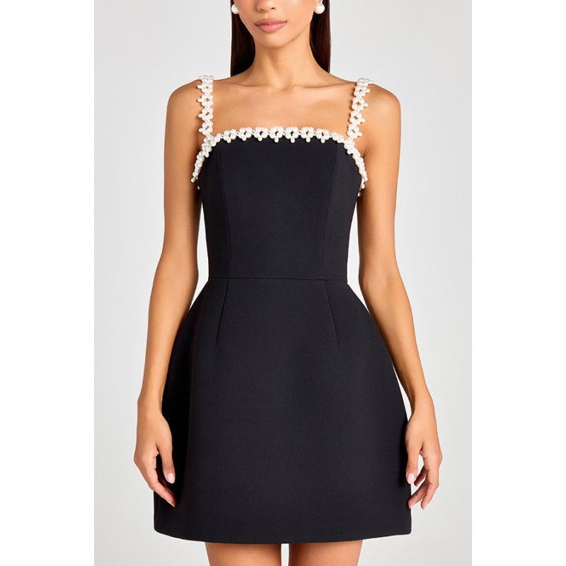 2025 Sommer Sexy Perlen-Träger-Minikleid für Damen - Einfarbig, Europäischer & Amerikanischer Stil