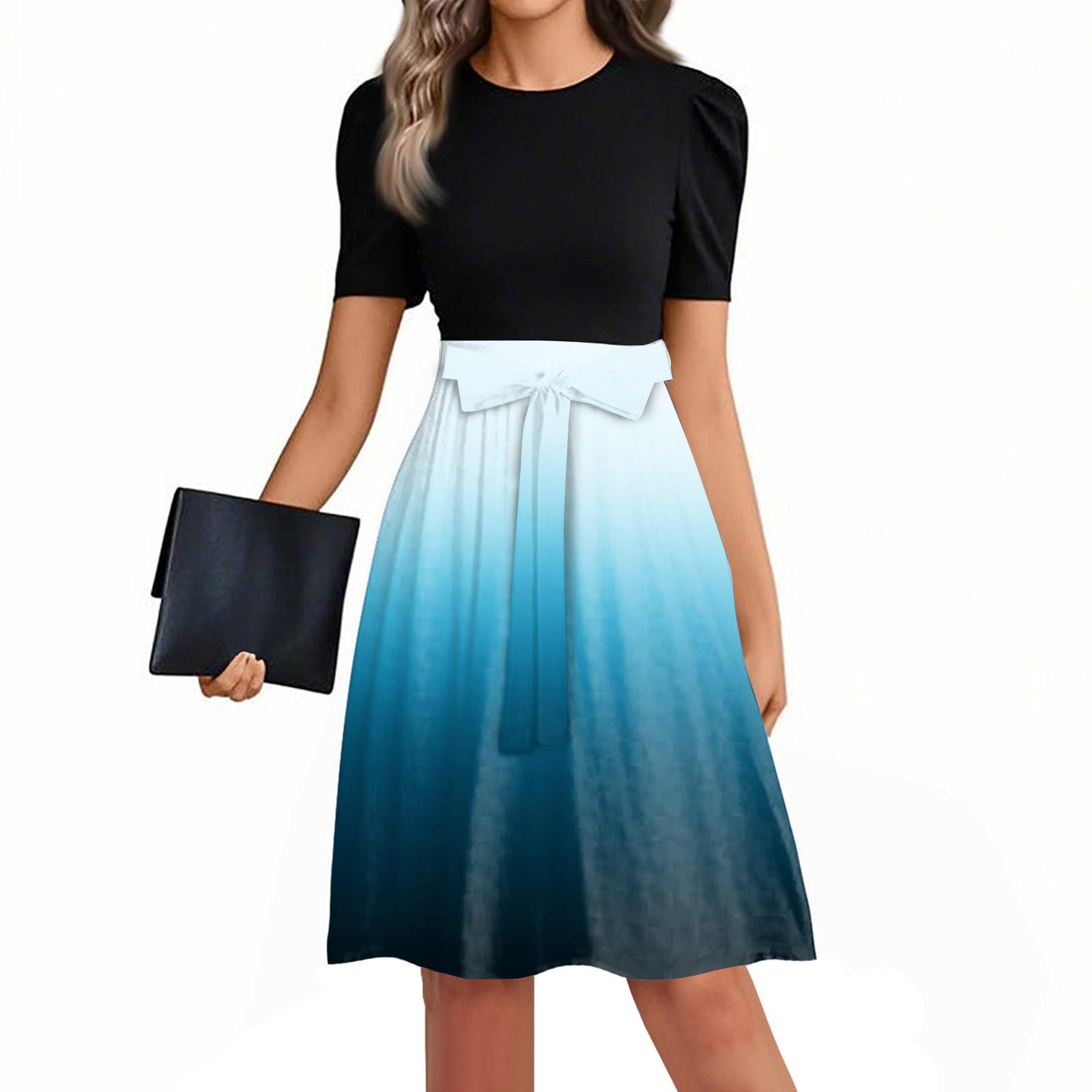 

Женское модное повседневное платье с короткими рукавами и круглым вырезом с принтом в стиле пэчворк L