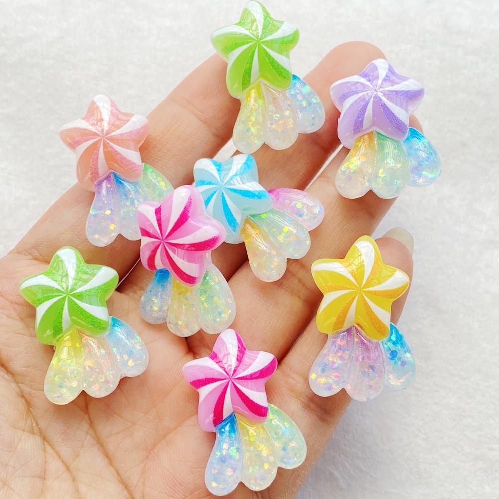 10pcs Resin Kawaii Cute Shiny Colorful Stars Rainbow Flat Back Stones Applique DIY Wedding Home Decor DIY Jewelry Making