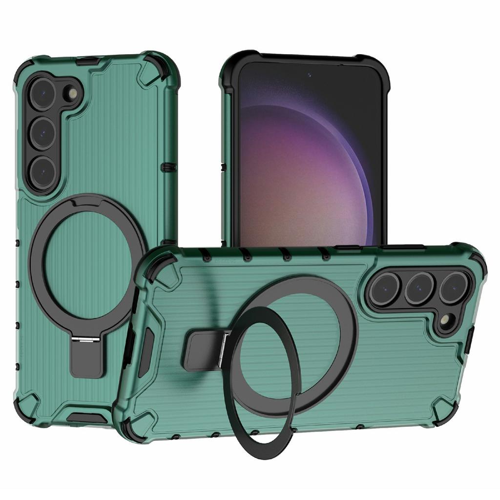For Samsung Galaxy S23 Case PC+TPU Phone Shell Ring Kickstand Cover Compatible with MagSafe