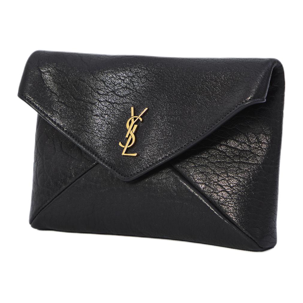 Saint Laurent Ysl Cassandre Logo Chain Shoulder Strap Lambskin Envelope Crossbody Bag Women bags Black 847638-AACYT-1000