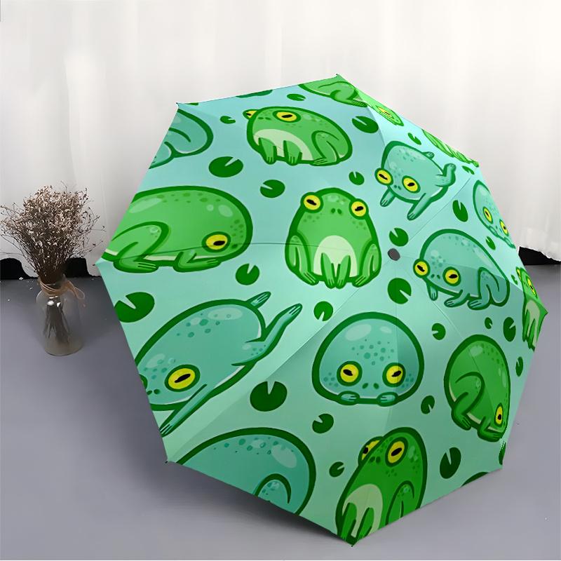 1pc Frog Pattern Automatic Open/close Umbrella, 8-Rib sturdy structure, Portable Travel Umbrella, Parties, Everyday Use,07