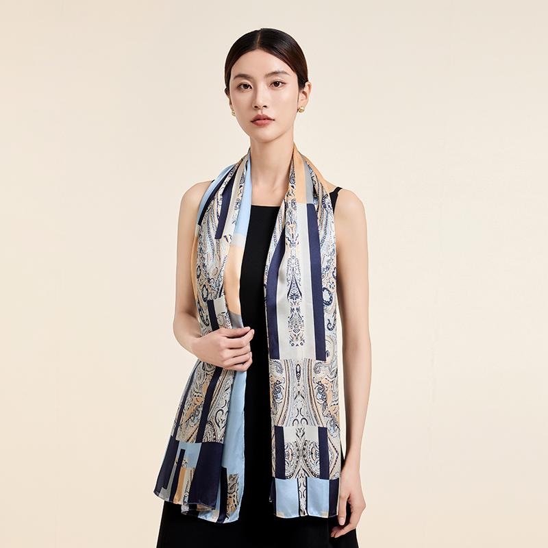 100% Real Silk Long Scarf Women Print Hangzhou Fashion Handkerchief Pure Silk Neckscarves Luxury Bufandas Silk Shawl