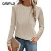 Damen Herbst und Winter Einfarbig Rundhals Langarm Unterhemd Top