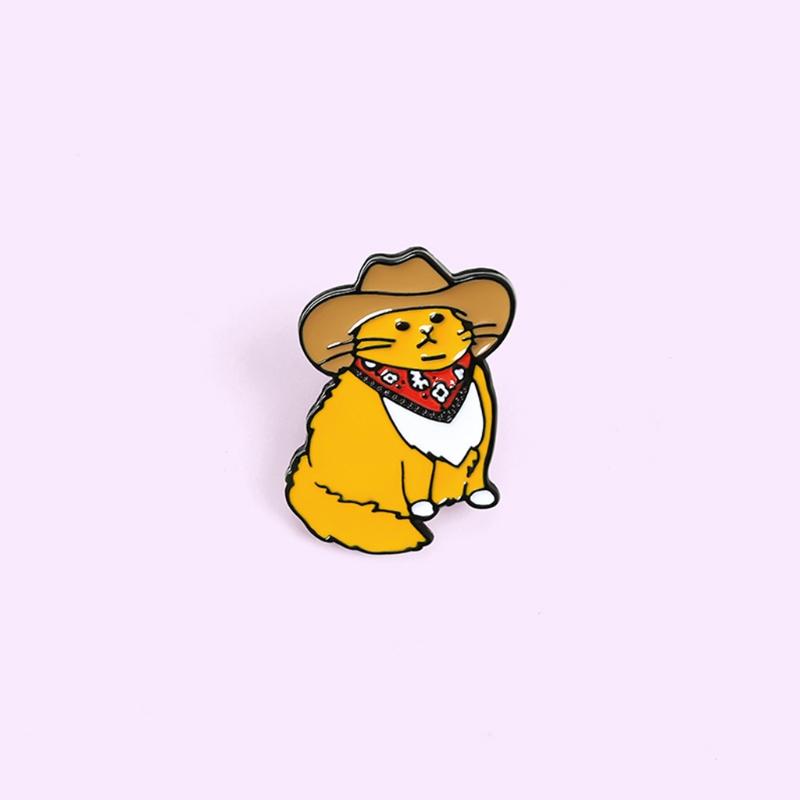 Cute Cartoon Humor Cowboy for Cat Style Brooch Children's Day Gift Western Cowboy for Cat Style Badge Funny Backpack Acc