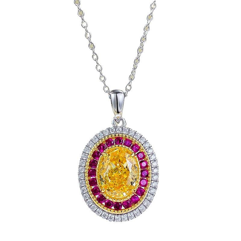 Elegant European & American Style 925 Silver Yellow Diamond Clavicle Necklace for Women - Unique 7x9 Niche Design