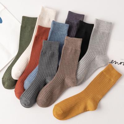 Solid Color Mid-calf Socks for Women In Autumn and Winter, Cotton Breathable and Sweat-absorbing Long Socks