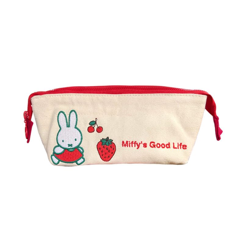 Miffy Strawberry Pencil Large Capacity Stationery Pencil Pencil Multifunctional Cosmetic Simple Canvas Zippered Pencil Easy To For High Elementary and