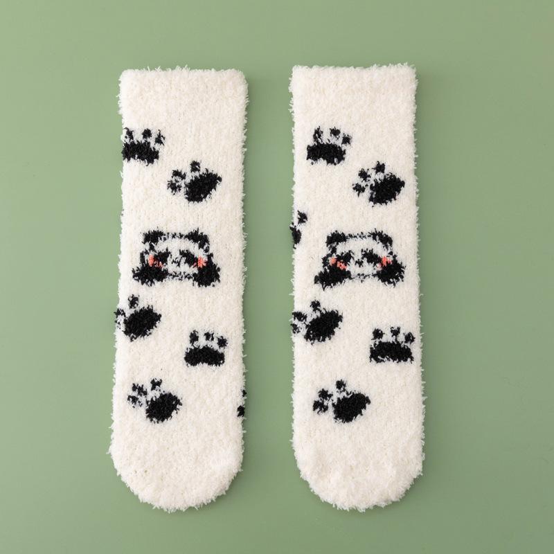 Autumn Winter Thickened and Warm Socks for Women in Cute Cartoon Panda Design Non Shedding Coral Velvet Socks for Home Use and Postpartum Care