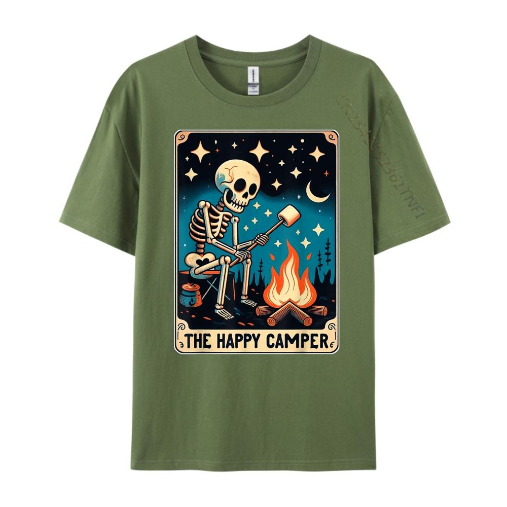 Happy Camper Tarot Card Skeleton Camper Funny Camping Fall Clothes Aesthetic Mens TShirts Cinco de Mayo