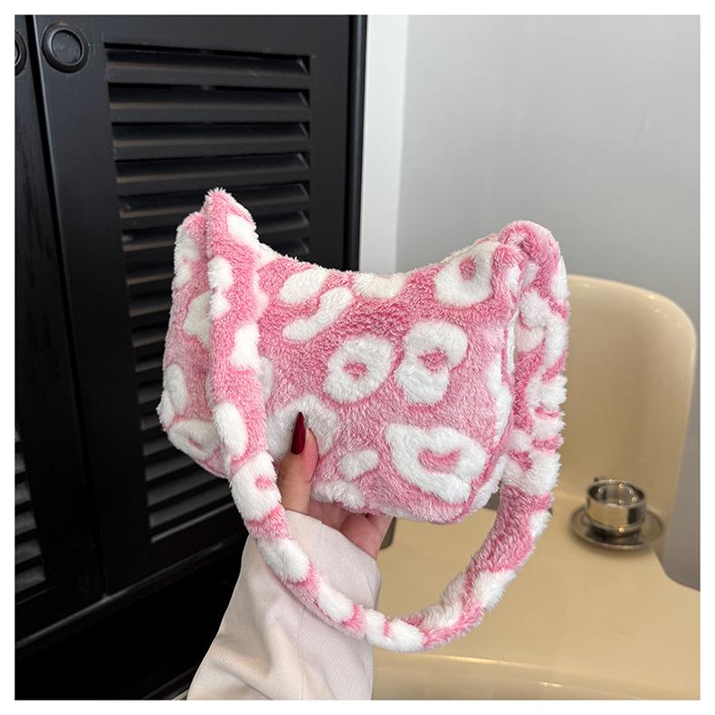 Damen Blumenmuster Plüschkissen Umhängetasche - Herbst/Winter