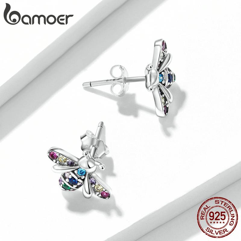 Cercei cu albine cu zirconiu, argint 925 BAMOER, bijuterii fine