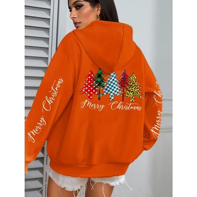 Vrolijk Kerstfeest Creatief Boompatroon Dames Hoodie Zak Los Y2K Streetwear Herfst Hoody Alles-Match Multicolor Kleding