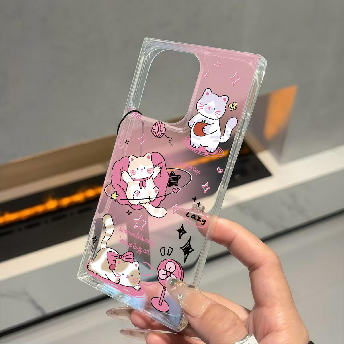 

Square Back Tube Protection Clear Case For iPhone 14 Pro Max 11 13 16 ProMax 15 Plus 12 Anti-Oxygen,Star Cat Pattern Casing iphone 11 ProMax