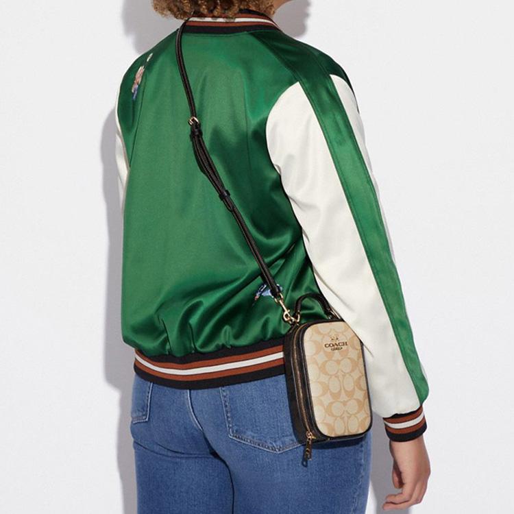 New COACH Eva Artificial Leather Cell Phone Pouch Handbag Shoulder Bag Crossbody Bag Mini Women's Light Khaki & Brown CB852-IMUOH