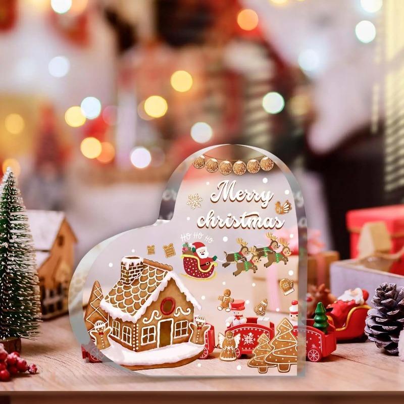 2D Flat Heart Shaped Christmas Acrylic Desktop Decoration, Home Decor Plaque Hanging Wall Art Decorative Garden Decoration for Room Door Signs Hanging