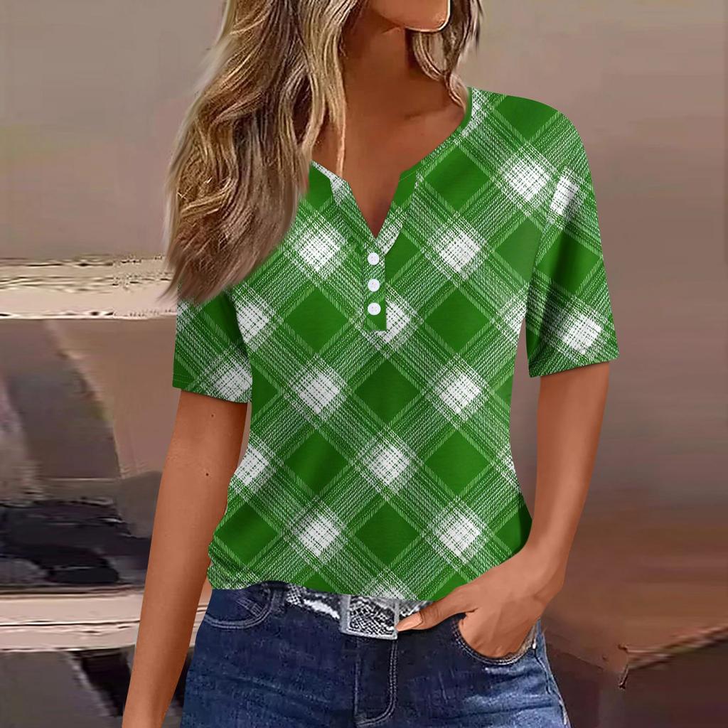 Women's T Shirt Tee Print Button Short Sleeve Daily Weekend Fashion Basic V- Neck Regular Top  St. Patrick's Day