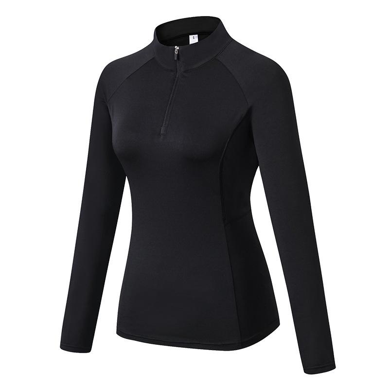 Women's Quick-Dry Long Sleeve Bodycon Sports Yoga Top with Half-Zip and Stand-Up Collar.